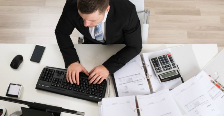 Business worker typing