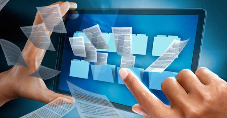 Tablet with many documents referencing document management