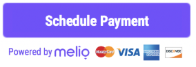 Graphic with the words Schedule Payment and Powered by melio with the Mastercard, Visa, American Express, & Discover logos