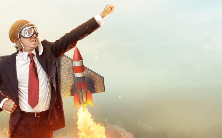 Businessman With Jetpack On His Back Boost Up Concept