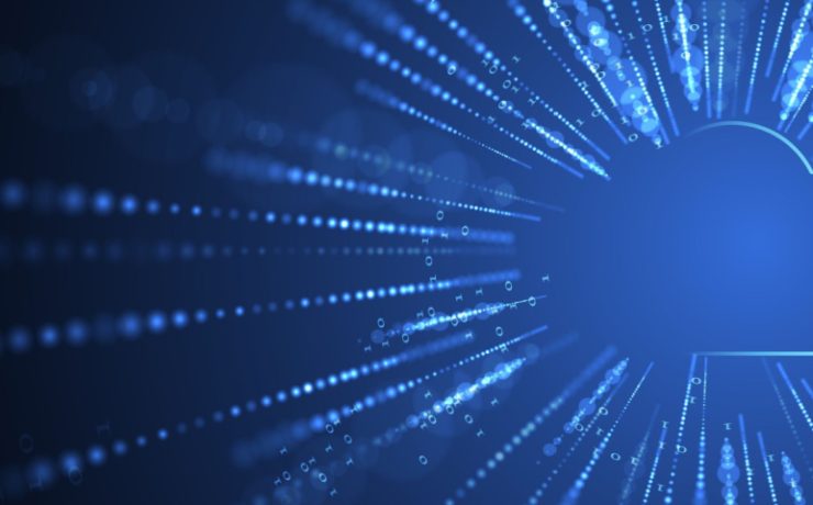 Computer code coming out of cloud in rays