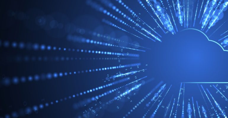 Computer code coming out of cloud in rays