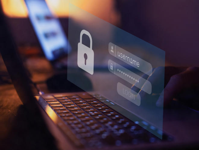 Secure 3D login screen representing a secure network.